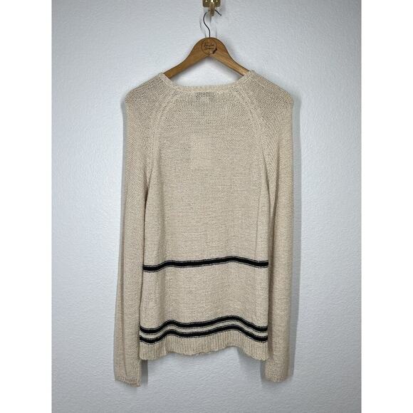 M Magaschoni Large L Knit Stripe Pullover Sweater Natural Cream Black NEW - Picture 5 of 5